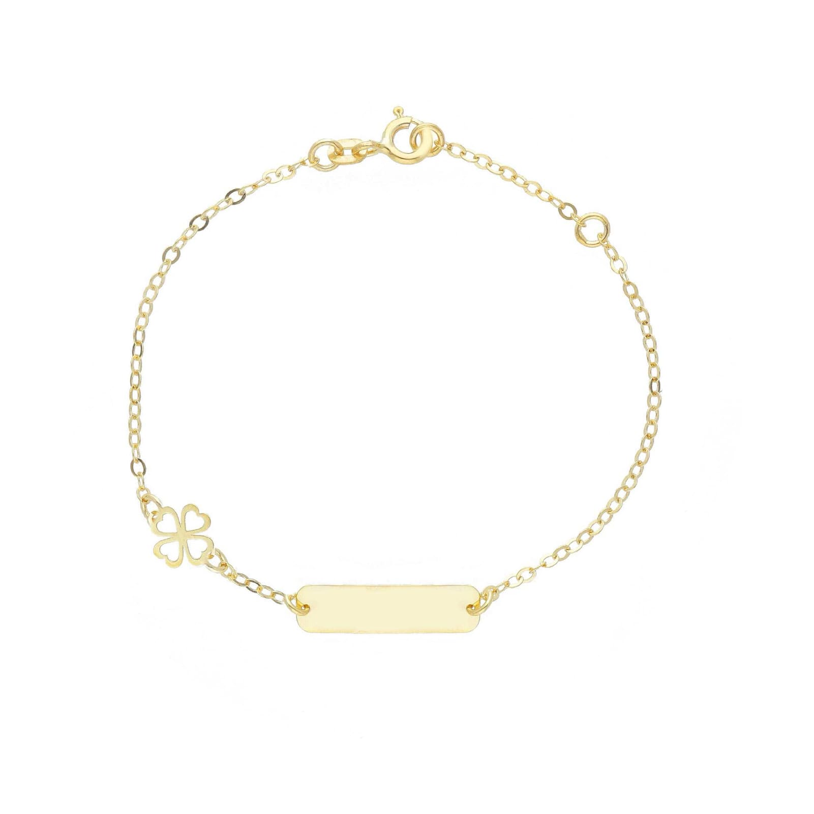 Bracciale baby Joy Gioielli oro giallo 9KT targa quadrifoglio Regolabile 14-16 cm