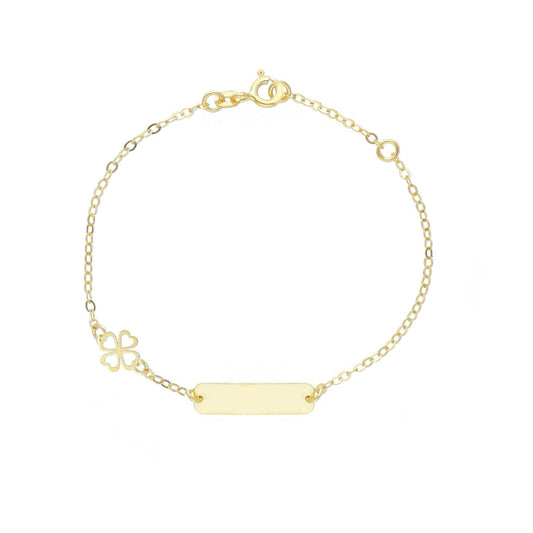Bracciale baby Joy Gioielli oro giallo 9KT targa quadrifoglio Regolabile 14-16 cm
