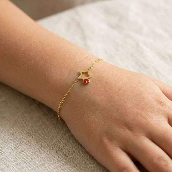 Bracciale Joy Gioielli oro giallo 9kt con stella e coccinella MISURA UNICA