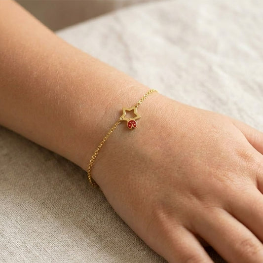 Bracciale Joy Gioielli oro giallo 9kt con stella e coccinella MISURA UNICA