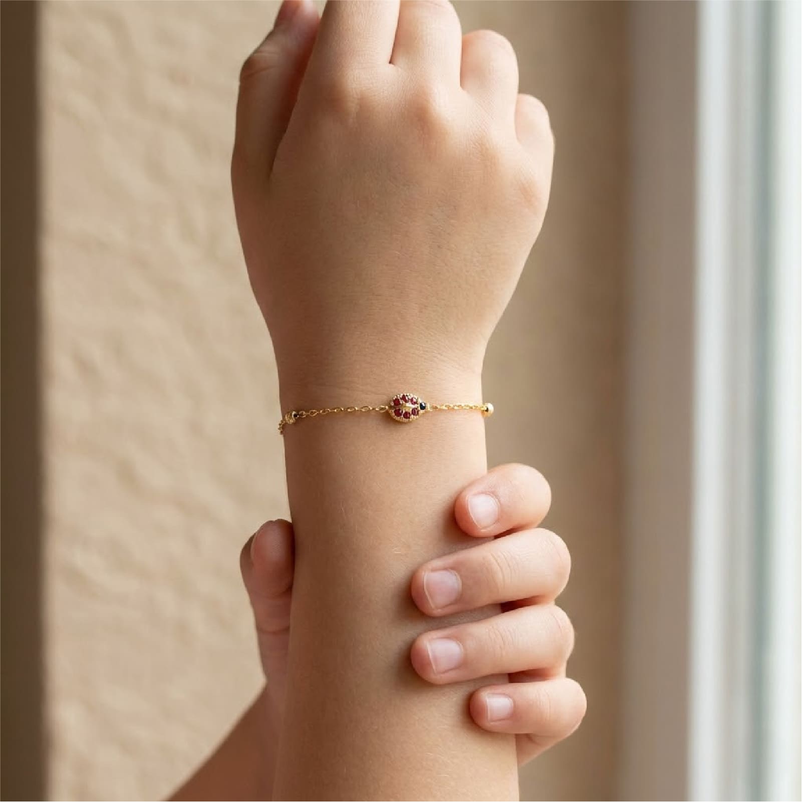 Bracciale catena Joy Gioielli oro 18 kt e cristallo coccinella 14 cm