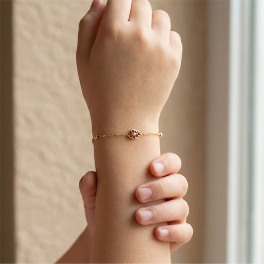 Bracciale catena Joy Gioielli oro 18 kt e cristallo coccinella 14 cm