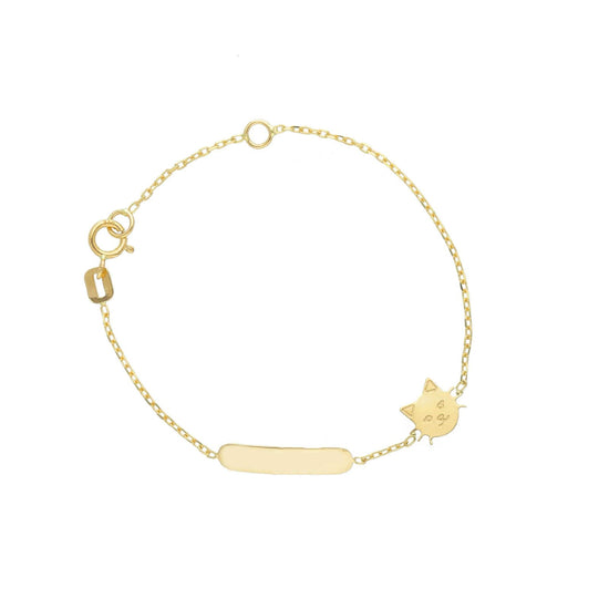Bracciale catena Joy Gioielli oro 18 kt con targhetta e gatto 14 cm