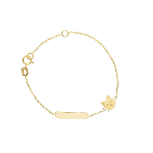 Bracciale catena Joy Gioielli oro 18 kt con targhetta e gatto 14 cm
