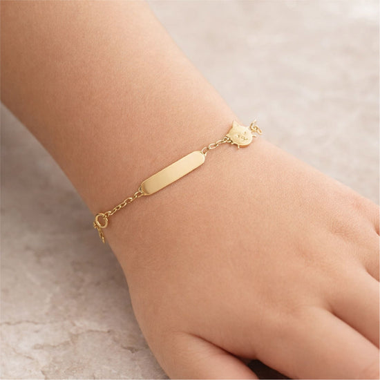 Bracciale catena Joy Gioielli oro 18 kt con targhetta e gatto 14 cm