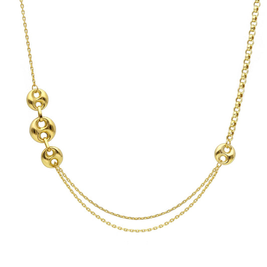 Collana Joy Gioielli oro giallo 18 KT doppia catena e bottoni MISURA UNICA