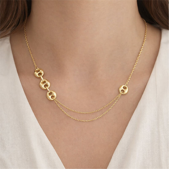 Collana Joy Gioielli oro giallo 18 KT doppia catena e bottoni MISURA UNICA