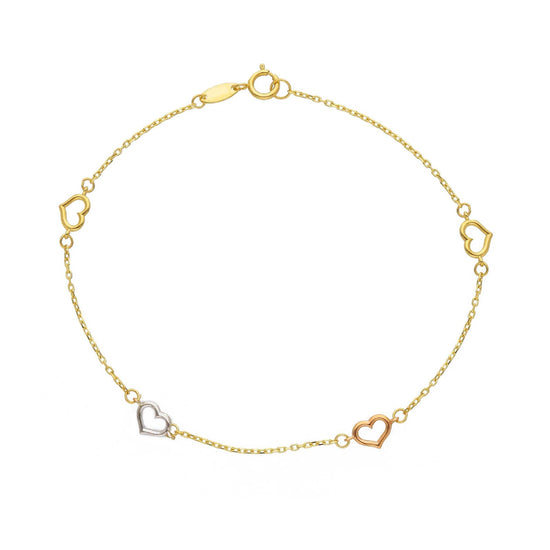 Bracciale Joy Gioielli oro 18 kt con cuori rosa e bianco 19 cm