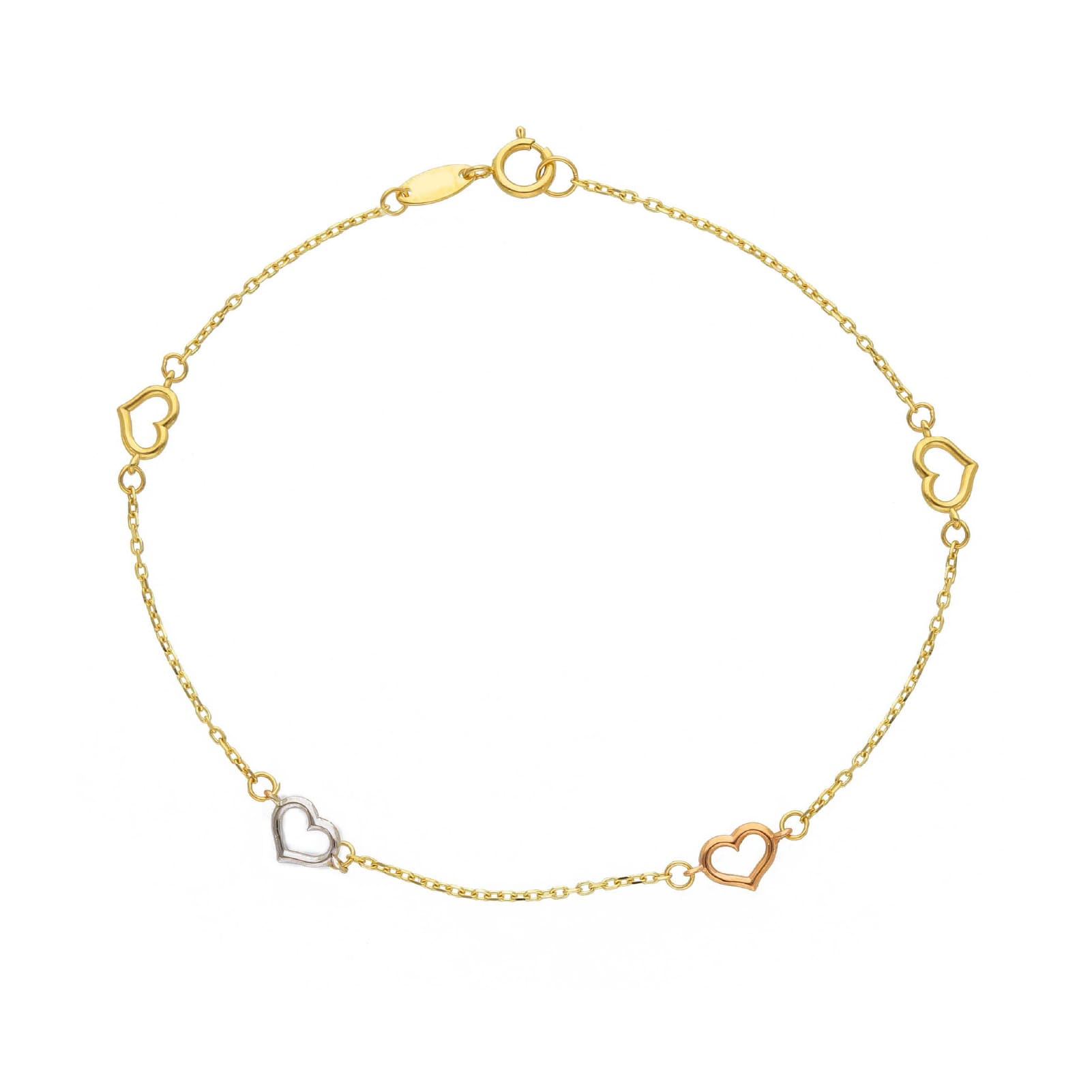 Bracciale Joy Gioielli oro 18 kt con cuori rosa e bianco 19 cm