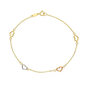 Bracciale Joy Gioielli oro 18 kt con cuori rosa e bianco 19 cm