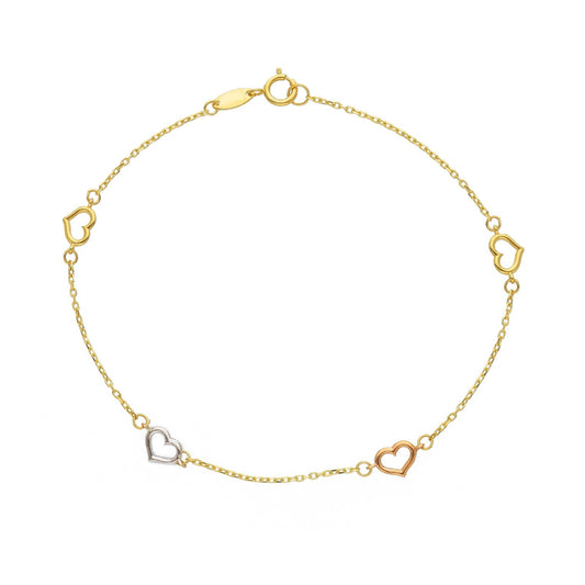 Bracciale Joy Gioielli oro 18 kt con cuori rosa e bianco 19 cm