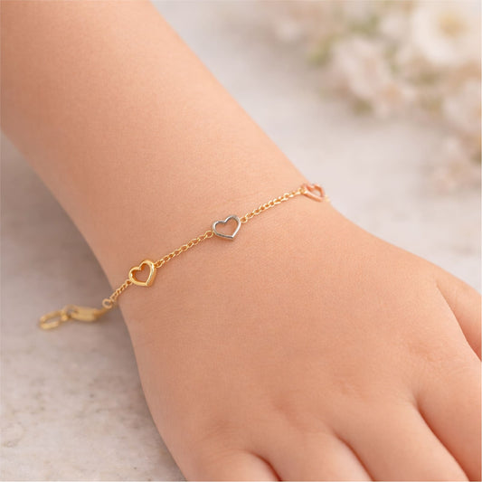 Bracciale Joy Gioielli oro 18 kt con cuori rosa e bianco 19 cm