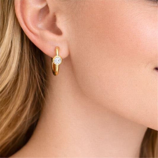 Orecchini a cerchio Joy Gioielli oro 18 kt zircone centrale MISURA UNICA