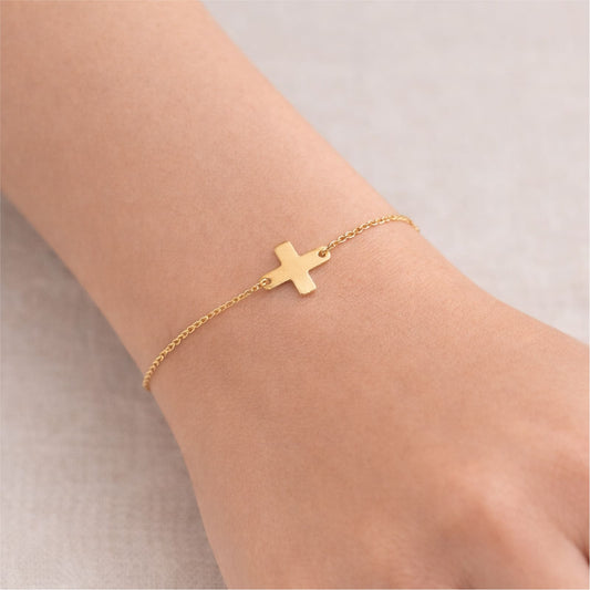 Bracciale catena Joy Gioielli oro giallo 18 kt con croce 19 cm