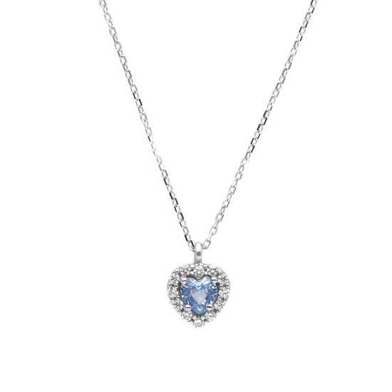 Collana Joy Gioielli oro bianco 9 KT cuore topazio e zirconi MISURA UNICA