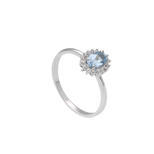 Anello Joy Gioielli oro bianco 9KT cristallo azzurro zirconi SU MISURA