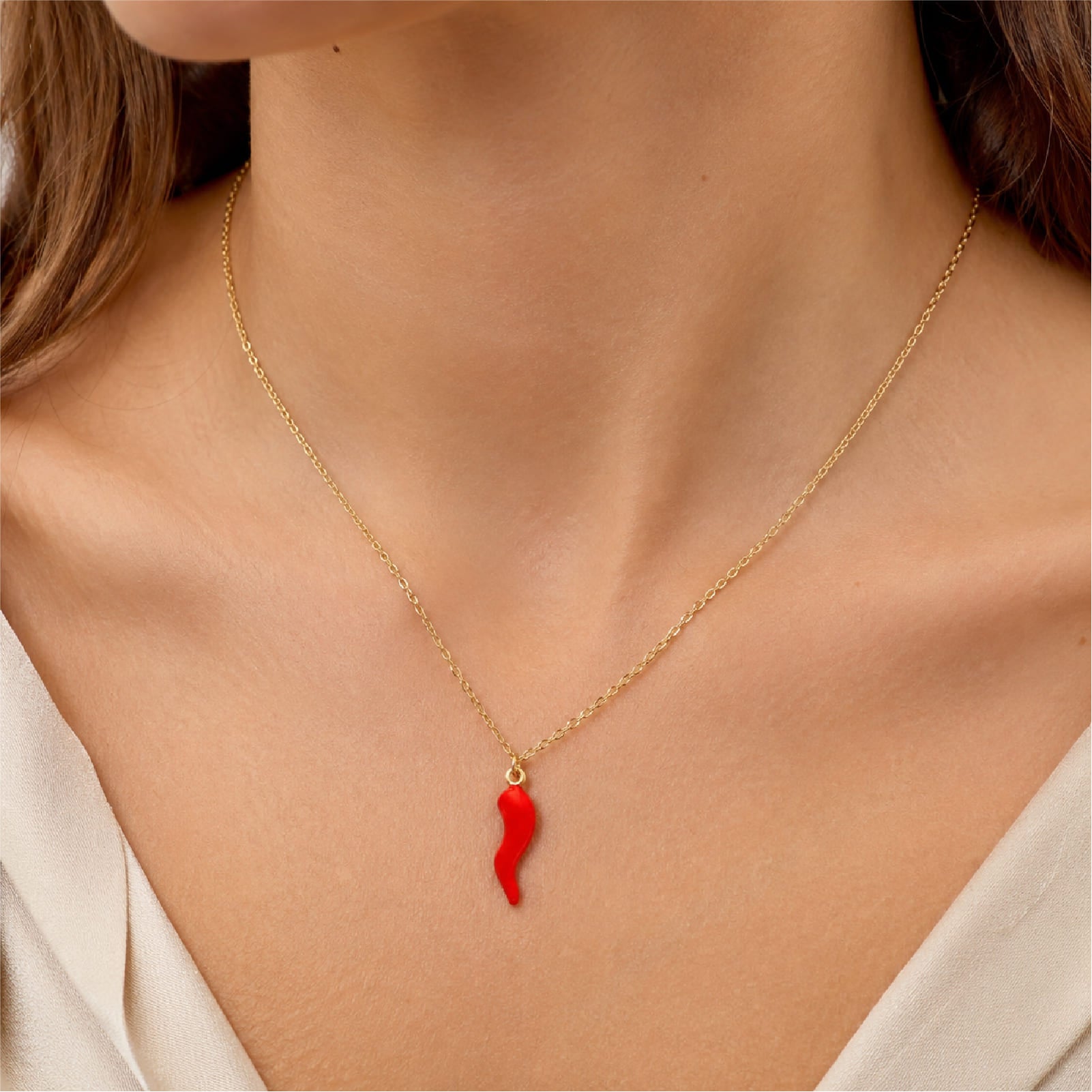 Collana Joy Gioielli in oro giallo 9kt con cornetto rosso MISURA UNICA