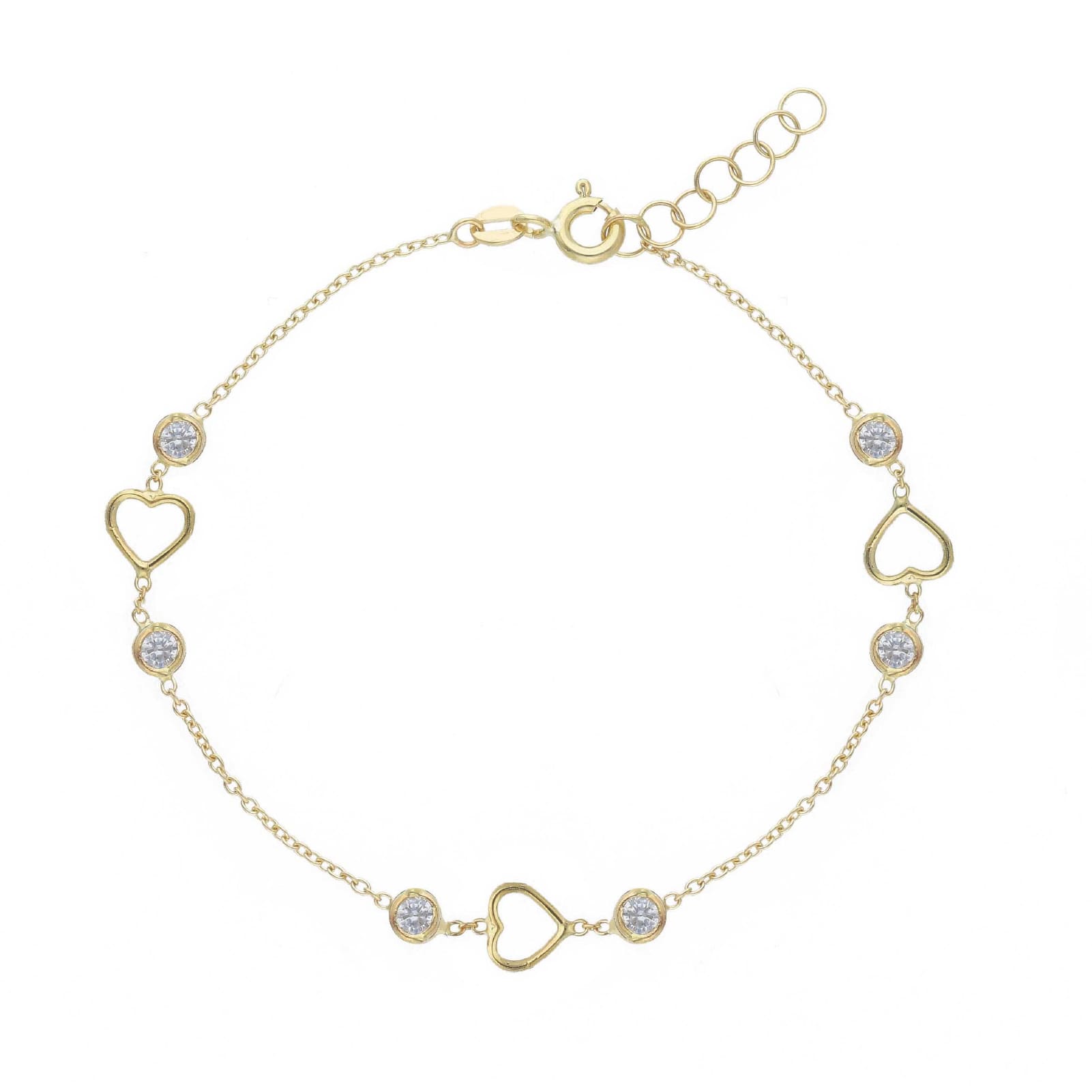Bracciale Joy Gioielli in oro giallo 9kt con cuori e zirconi MISURA UNICA