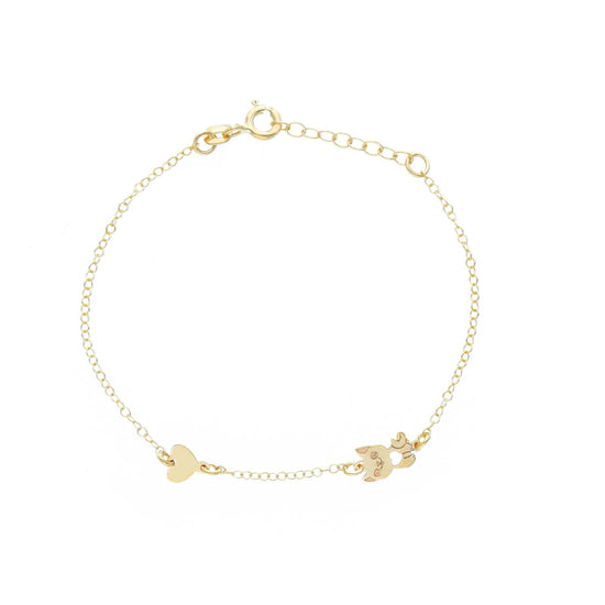 Bracciale Joy Gioielli in oro giallo 9kt con cuore e gatto 16 cm