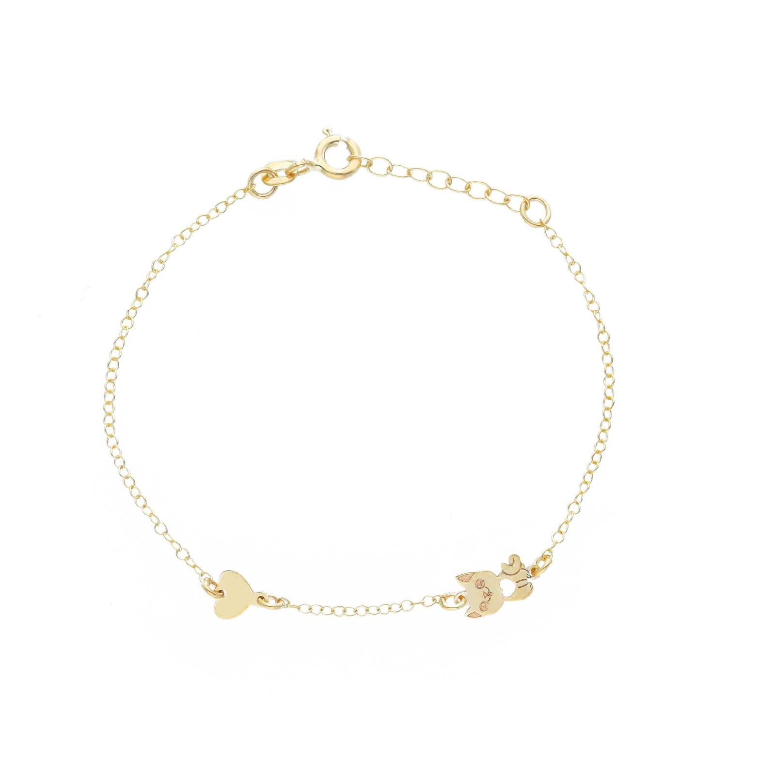 Bracciale Joy Gioielli in oro giallo 9kt con cuore e gatto 16 cm