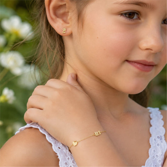 Bracciale Joy Gioielli in oro giallo 9kt con cuore e gatto 16 cm