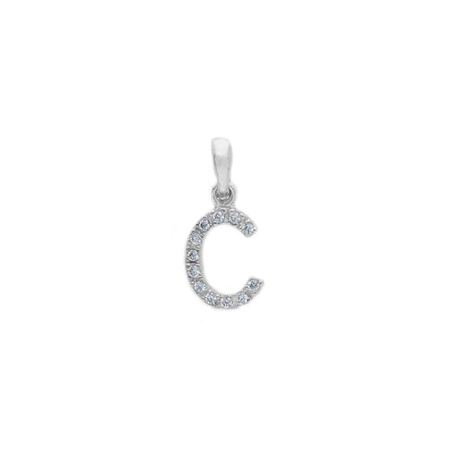 Ciondolo lettera C Joy Gioielli oro bianco 9 KT con zirconi MISURA UNICA