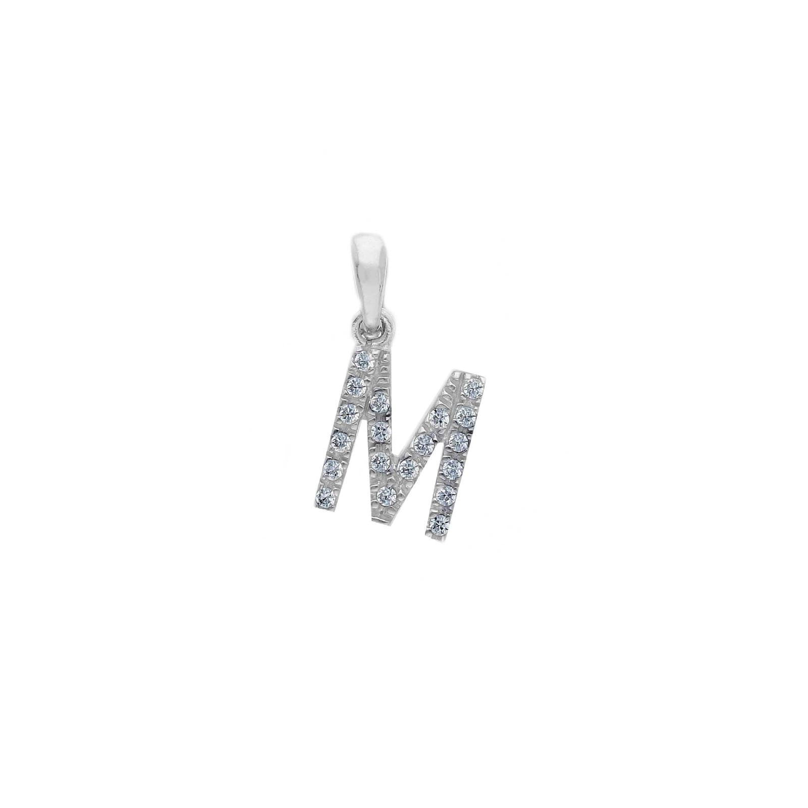 Ciondolo lettera M Joy Gioielli oro bianco 9 KT con zirconi MISURA UNICA