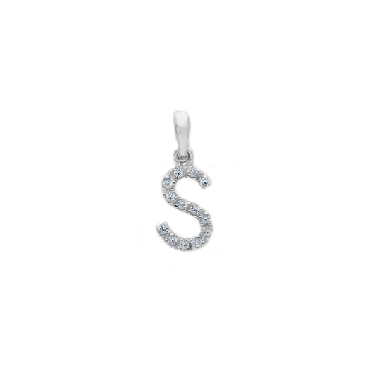 Ciondolo lettera S Joy Gioielli oro bianco 9 KT con zirconi MISURA UNICA