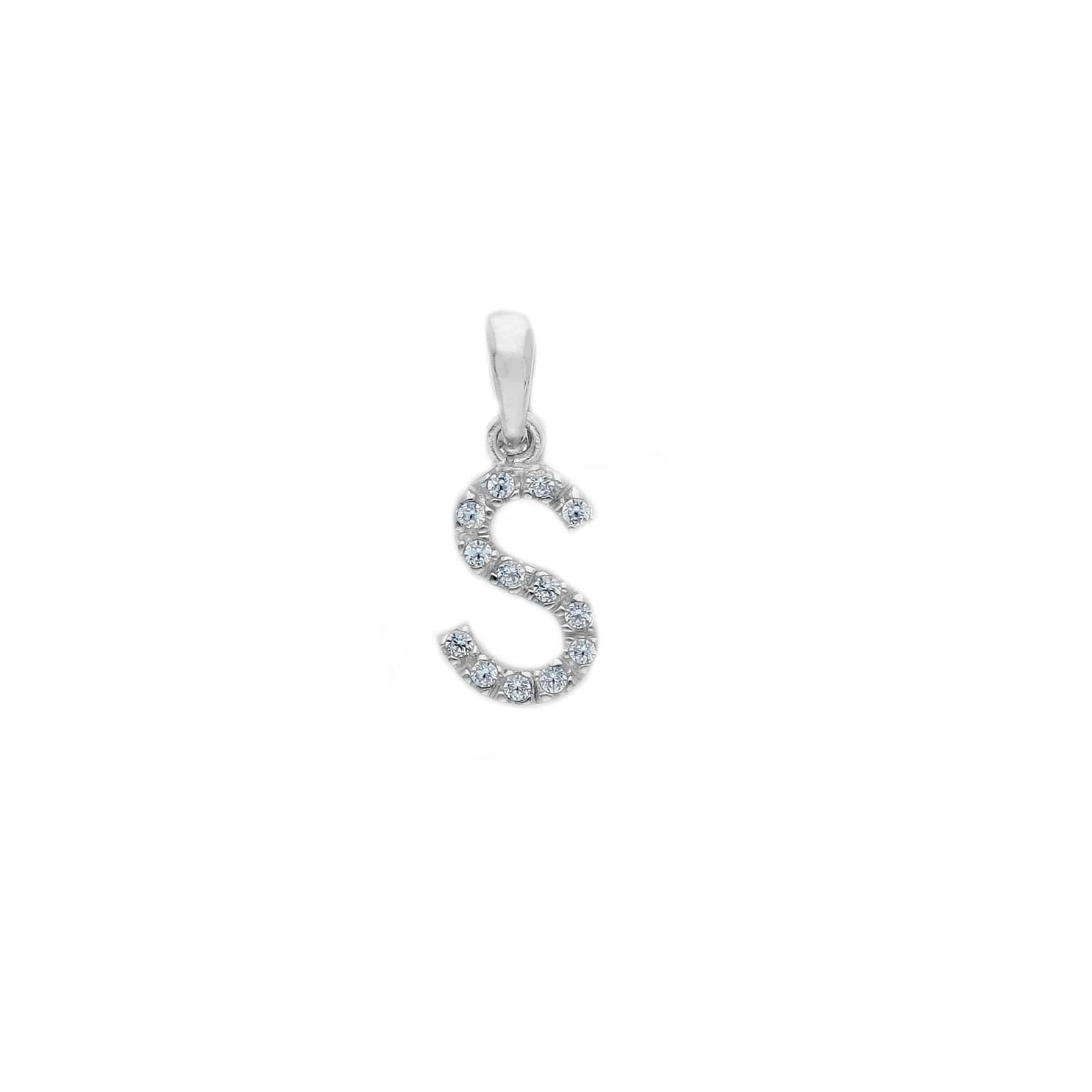 Ciondolo lettera S Joy Gioielli oro bianco 9 KT con zirconi MISURA UNICA