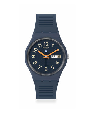 Orologio solo tempo unisex Swatch Essentials con cassa 34mm biologica e cinturino in silicone blu SO28I700