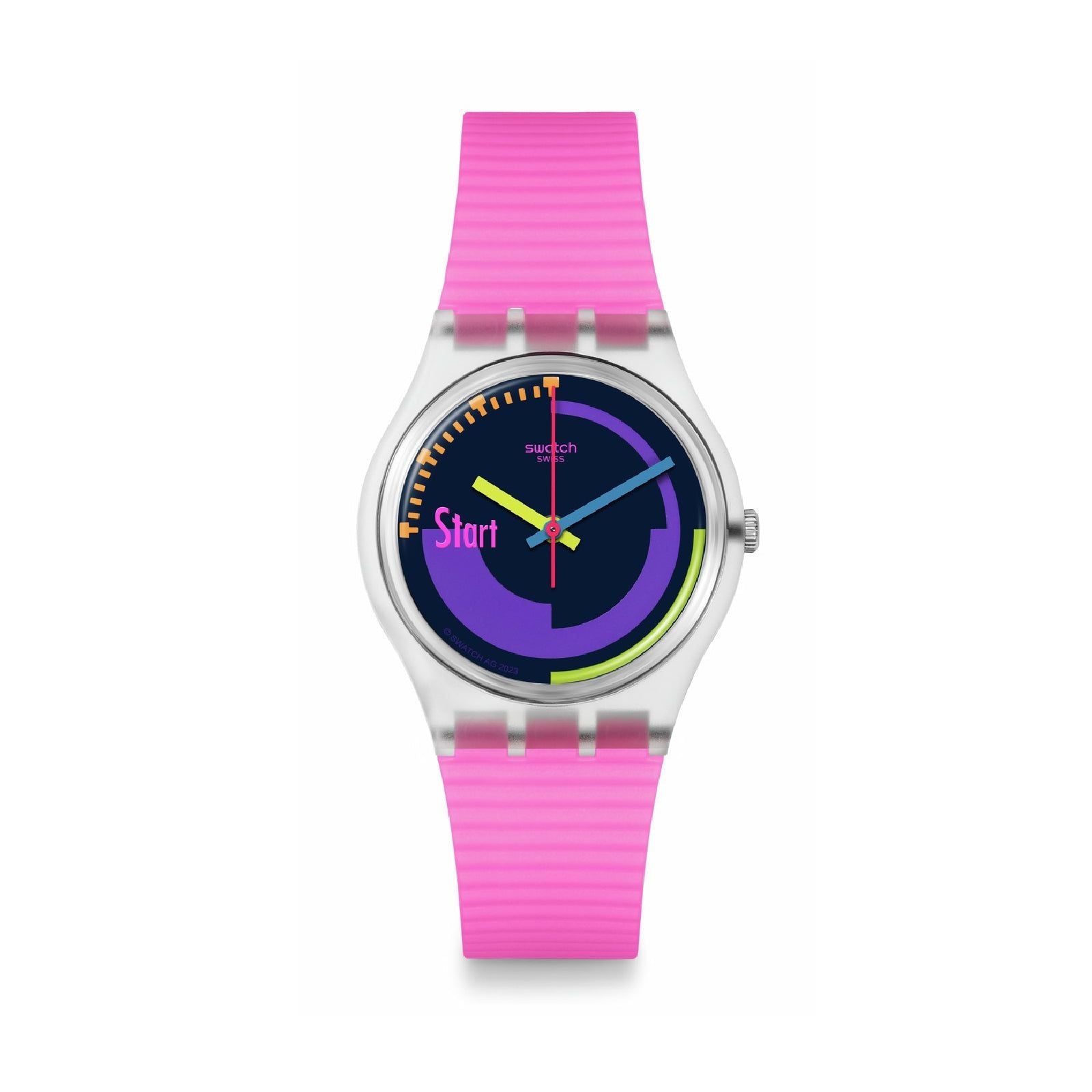 Orologio donna Swatch Neon PINK plastica rosa quadrante multicolor 34mm SO28K111-1