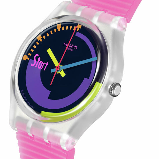 Orologio donna Swatch Neon PINK plastica rosa quadrante multicolor 34mm SO28K111-3