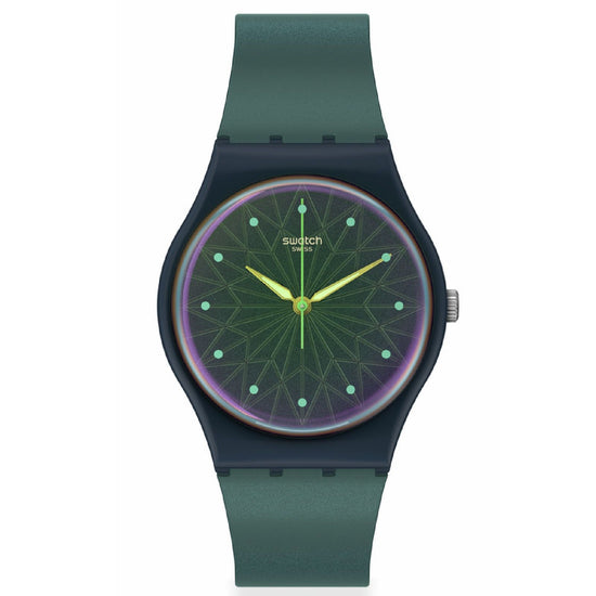 Orologio solo tempo Swatch Holiday Collection unisex materiale biologico blu cassa 34mm SO28N117-1