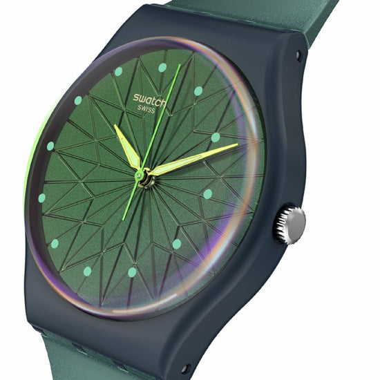 Orologio solo tempo Swatch Holiday Collection unisex materiale biologico blu cassa 34mm SO28N117-3