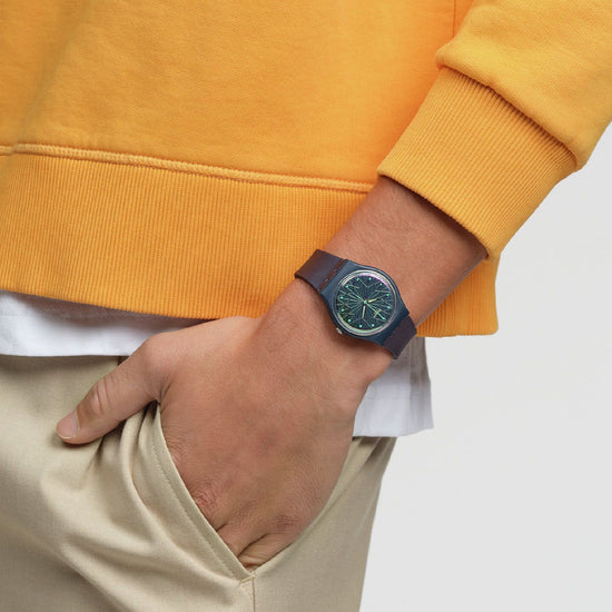 Orologio solo tempo Swatch Holiday Collection unisex materiale biologico blu cassa 34mm SO28N117-4