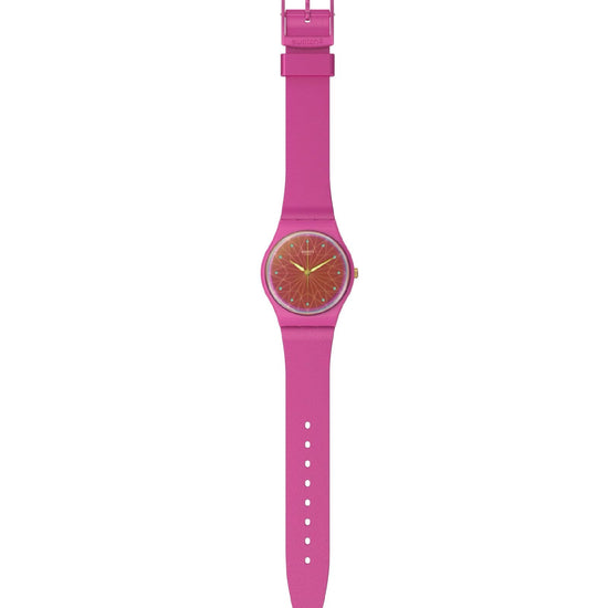 Orologio solo tempo Swatch Holiday Collection donna materiale biologico fucsia cassa 34mm SO28P110-2