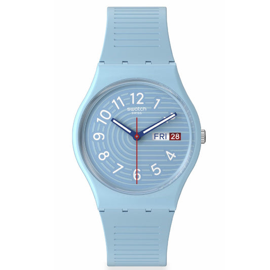 Orologi unisex Swatch Essentials cassa biologica cinturino in silicone azzurro 34mm SO28S704-1
