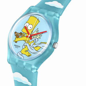 Orologio solo tempo Swatch The Simpson Collection unisex in materiale di origine biologica e silicone azzurro cassa 34mm SO28Z115