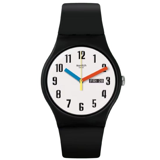 Orologio solo tempo Swatch Bau da uomo materiale biologico nero bianco 41mm SO29B705-1