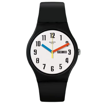 Orologio solo tempo Swatch Bau da uomo materiale biologico nero bianco 41mm SO29B705-1