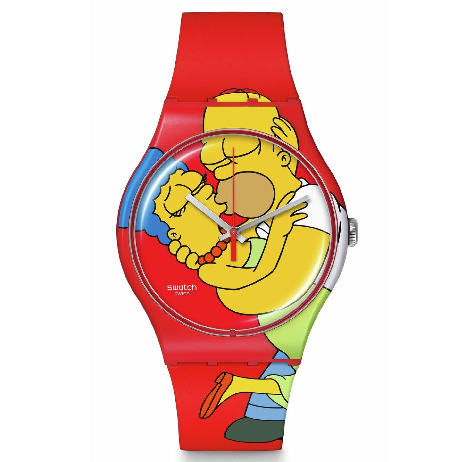 Orologio unisex Swatch The Simpson Marge e Homer silicone rosso cassa 41mm SO29Z120-1
