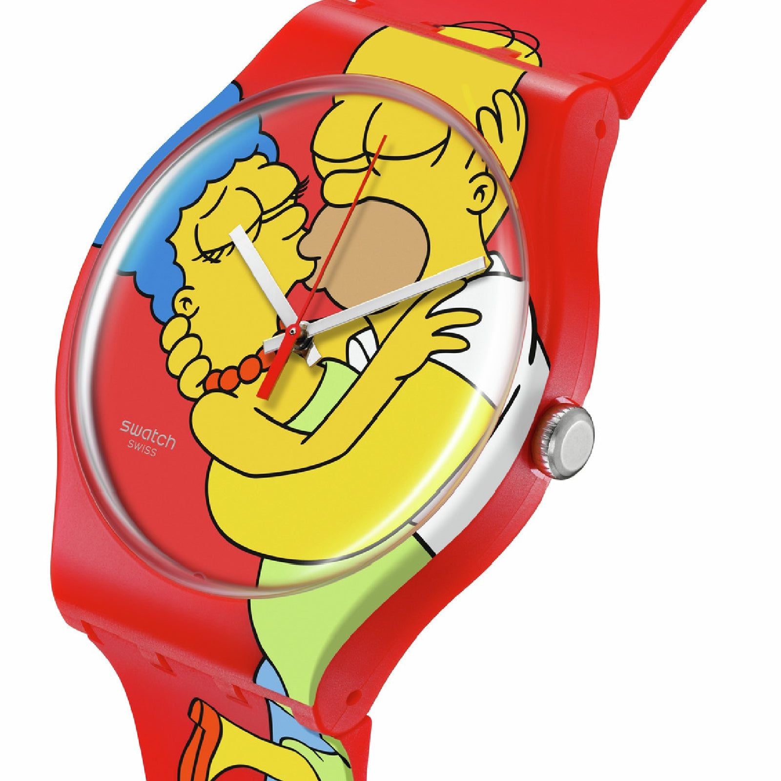 Orologio unisex Swatch The Simpson Marge e Homer silicone rosso cassa 41mm SO29Z120-3