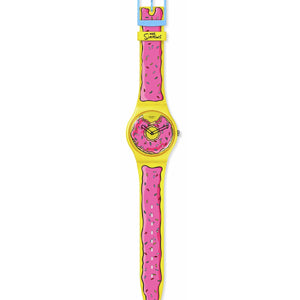 Orologio solo tempo Swatch The Simpson Collection unisex in materiale di origine biologica e silicone giallo rosa cassa 41mm SO29Z134