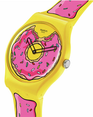 Orologio solo tempo Swatch The Simpson Collection unisex in materiale di origine biologica e silicone giallo rosa cassa 41mm SO29Z134