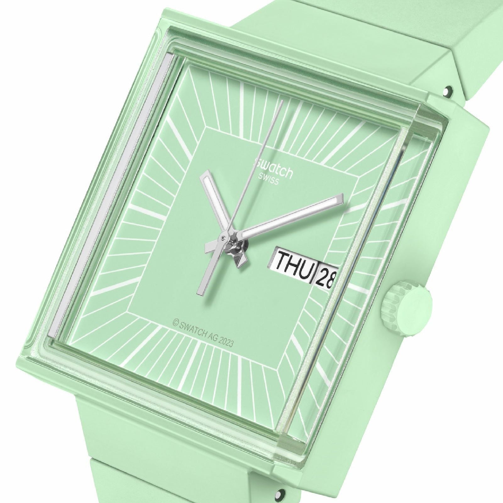 Orologio unisex Swatch What if? cassa quadrata in bioceramic verde 41,8mm