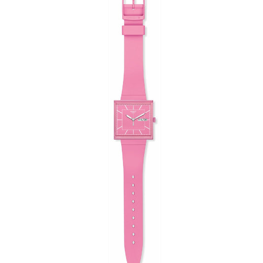 Orologio donna Swatch What if? cassa quadrata in bioceramic rosa 41,8mm SO34P700-2