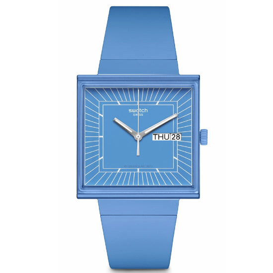 Orologio unisex Swatch What if? cassa quadrata in bioceramic blu 41,8mm SO34S700-1