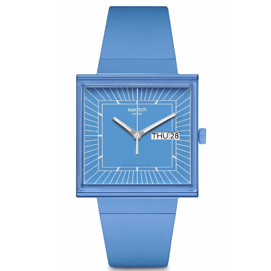 Orologio unisex Swatch What if? cassa quadrata in bioceramic blu 41,8mm SO34S700-1