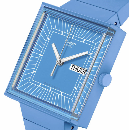 Orologio unisex Swatch What if? cassa quadrata in bioceramic blu 41,8mm SO34S700-4