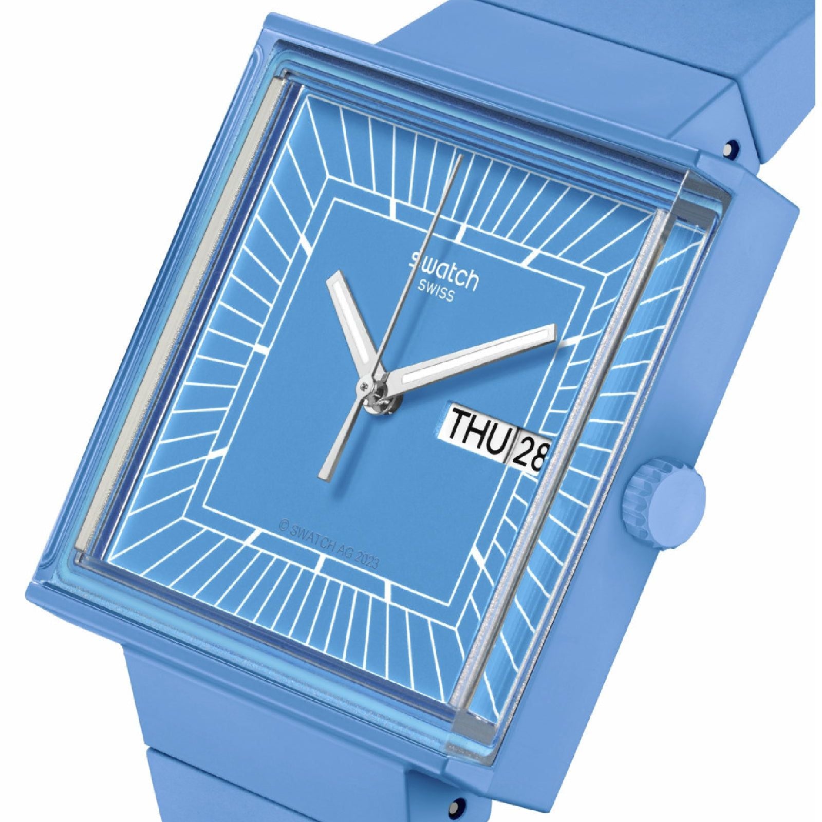 Orologio unisex Swatch What if? cassa quadrata in bioceramic blu 41,8mm SO34S700-4